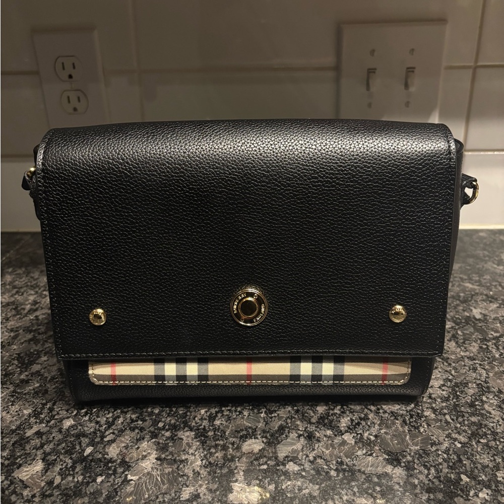 Burberry Black Note Bag with Signature Plaid